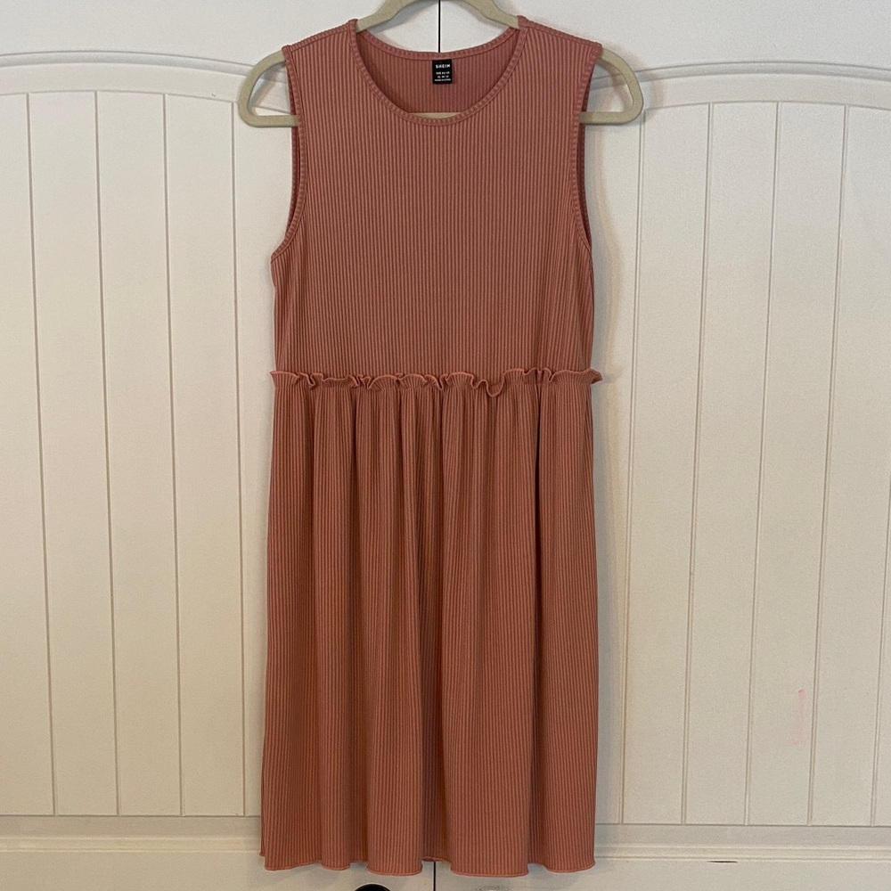 SHEIN Ribbed Sleeveless Midi Dress in Dusty Rose